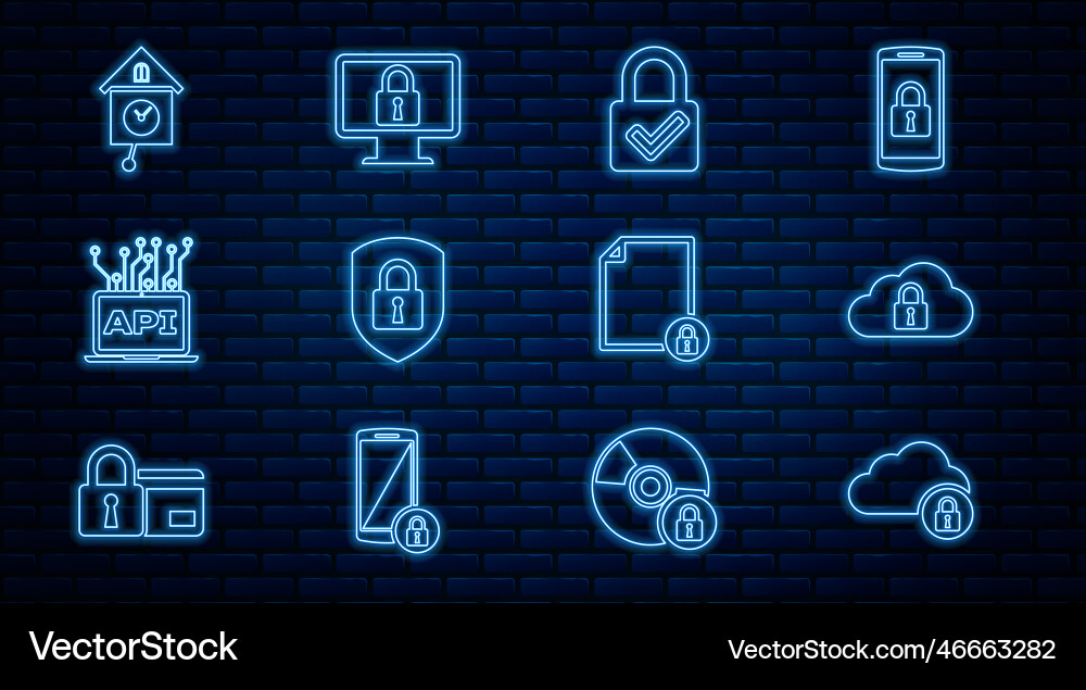 Set line cloud computing lock and check mark Set line cloud computing lock and check mark vector image
