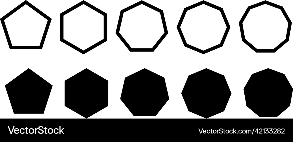 Set of simple polygons with five to nine sides Set of simple polygons with five to nine sides vector image