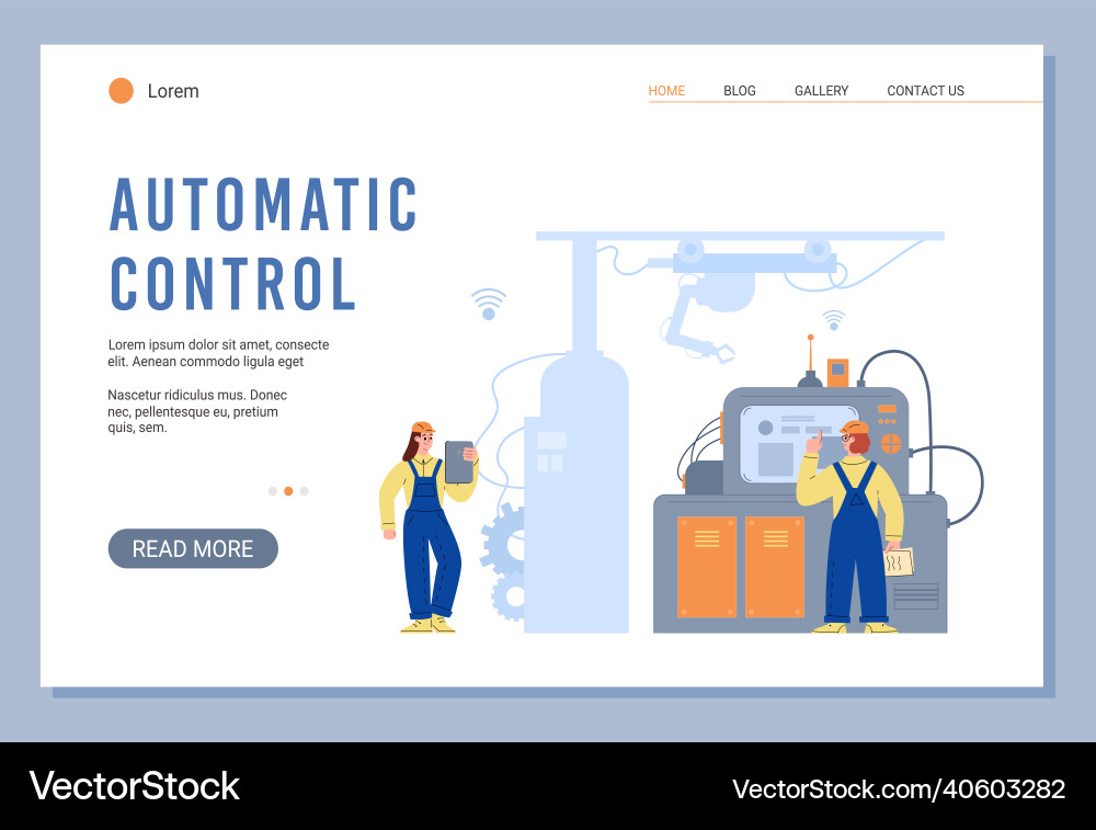 Smart factory robotics automatic control website Smart factory robotics automatic control website vector image