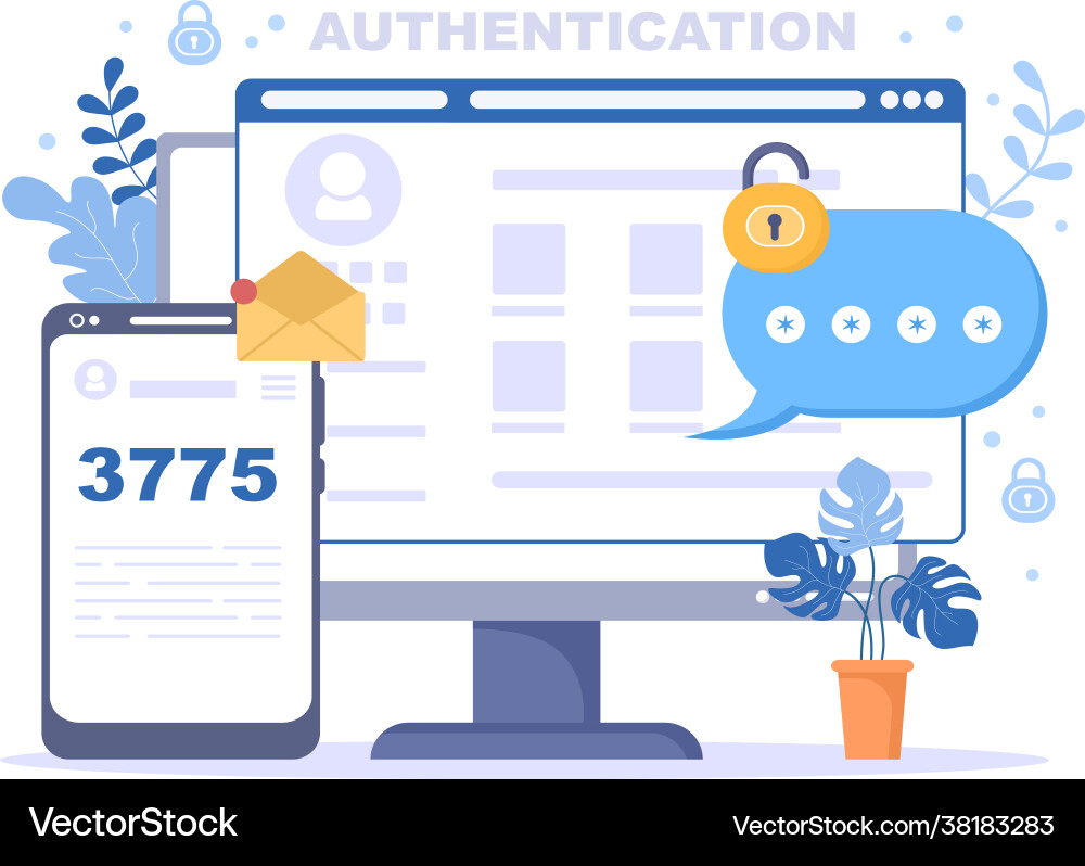 Authentication security via phone or computer Authentication security via phone or computer vector image
