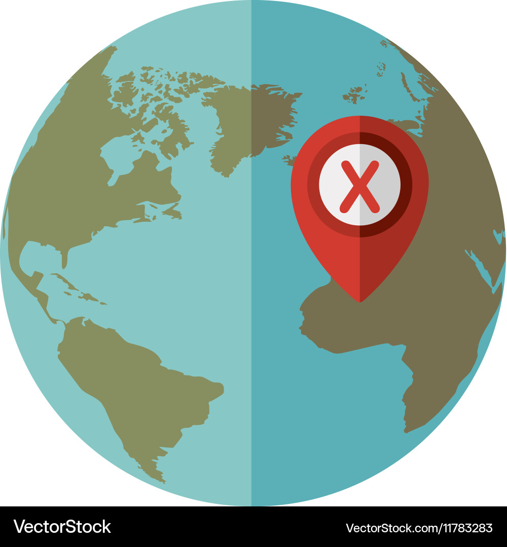 Blue sphere world with map pointer x Vector Image