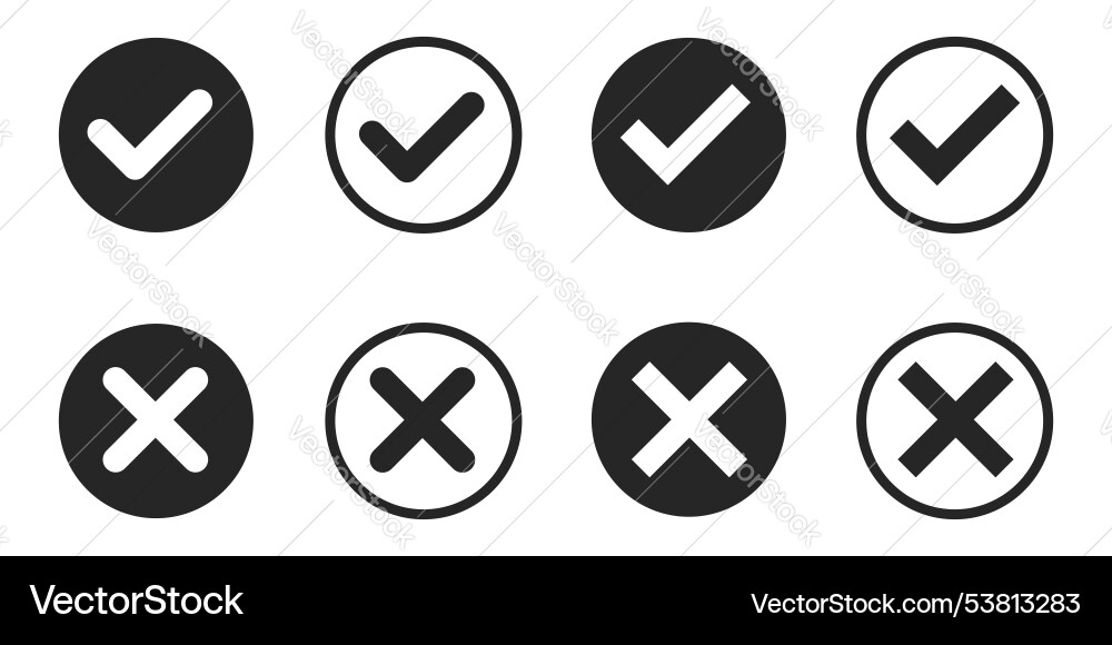 Dark check mark cross and tick icon design Vector Image