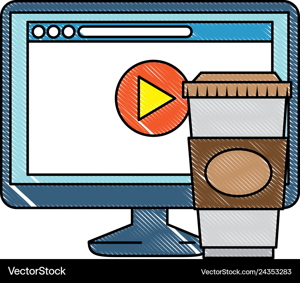 Monitor computer with webpage and coffee Monitor computer with webpage and coffee vector image