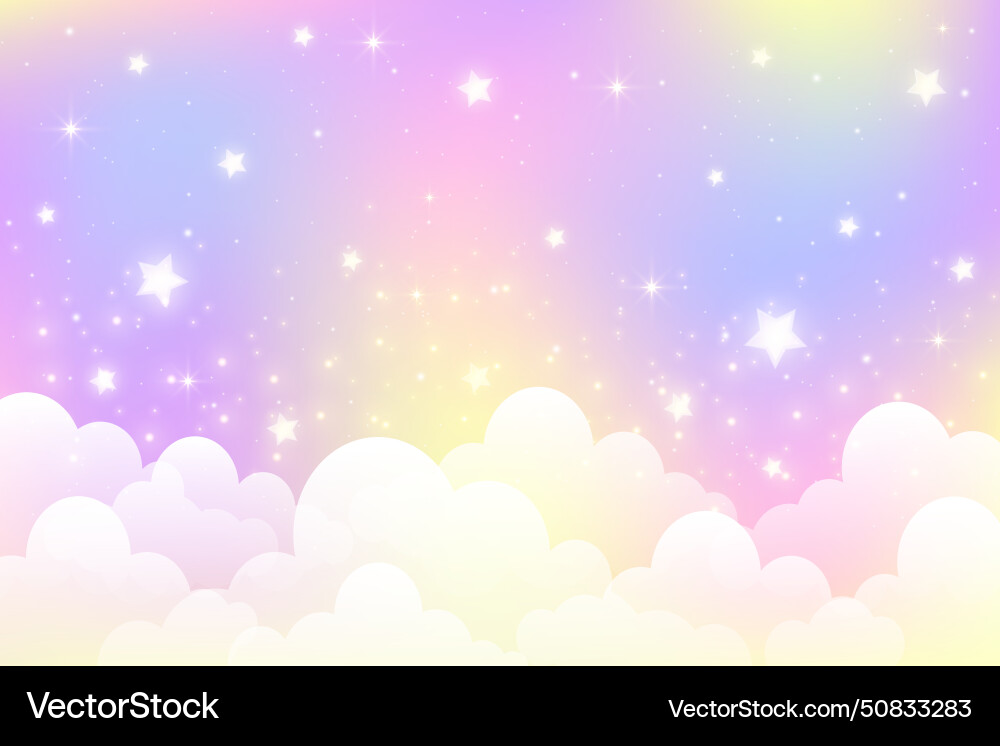 Pastel Unicorn Sky mit Sternen und Wolken Vektorbild