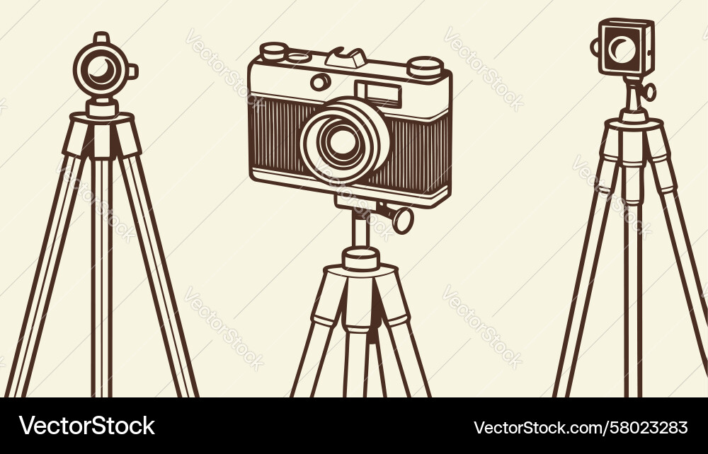 Retro Camera and Tripod Pattern Vector Image