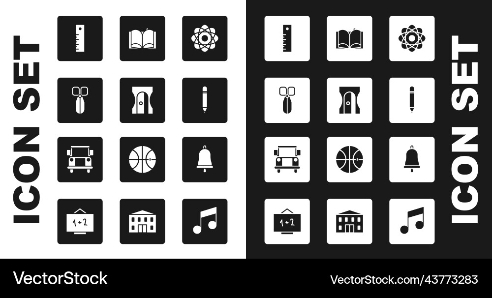 Set atom pencil sharpener scissors ruler Vector Image