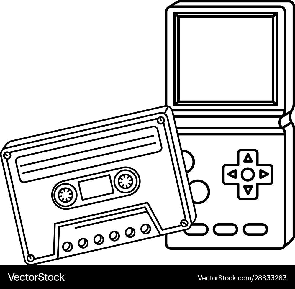 Set video game nineties line style vector image