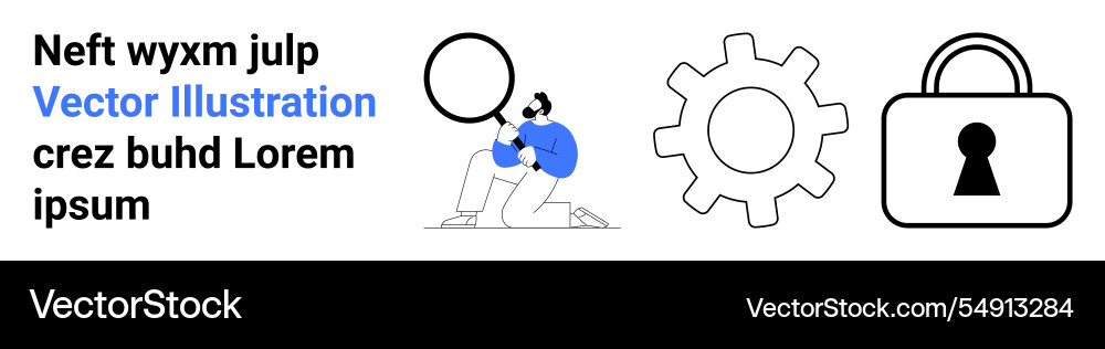 Analyzing magnifying glass with gear and padlock Vector Image
