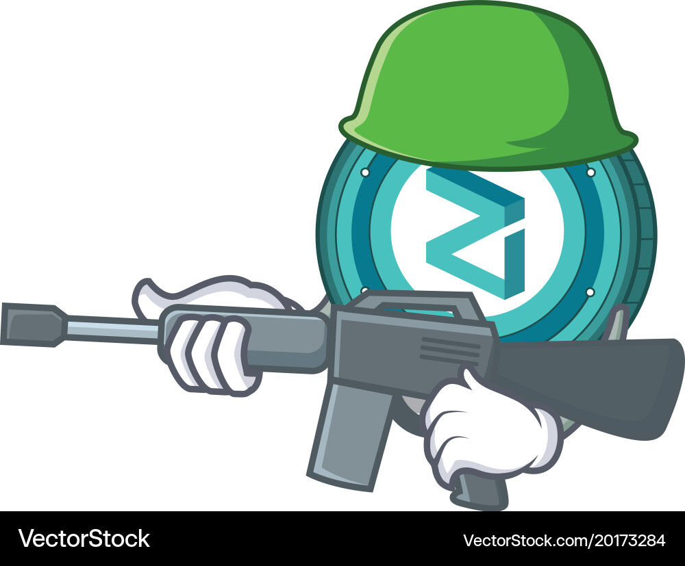 Army zilliqa coin character cartoon Vector Image