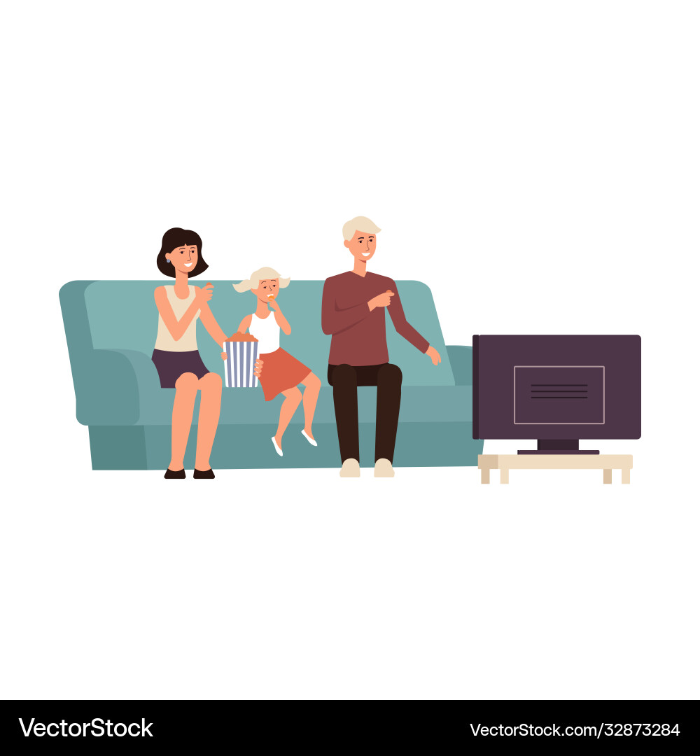 Cartoon Familie beobachten TV zusammen auf einem Sofa Cartoon Familie beobachten TV zusammen auf einem Sofa vektorbild