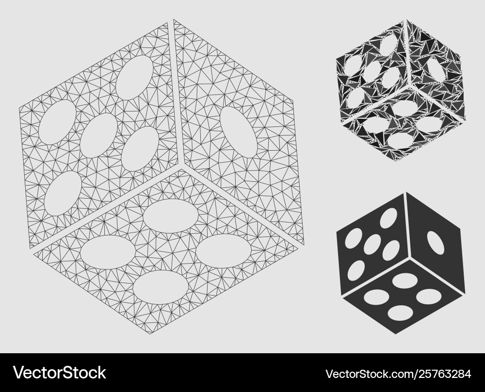 Dice mesh wire frame model and triangle Dice mesh wire frame model and triangle vector image