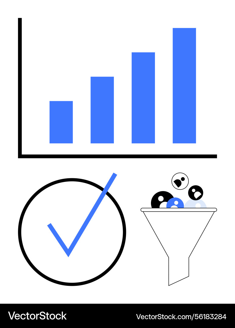 Growth bar chart with funnel tick mark and user vector image