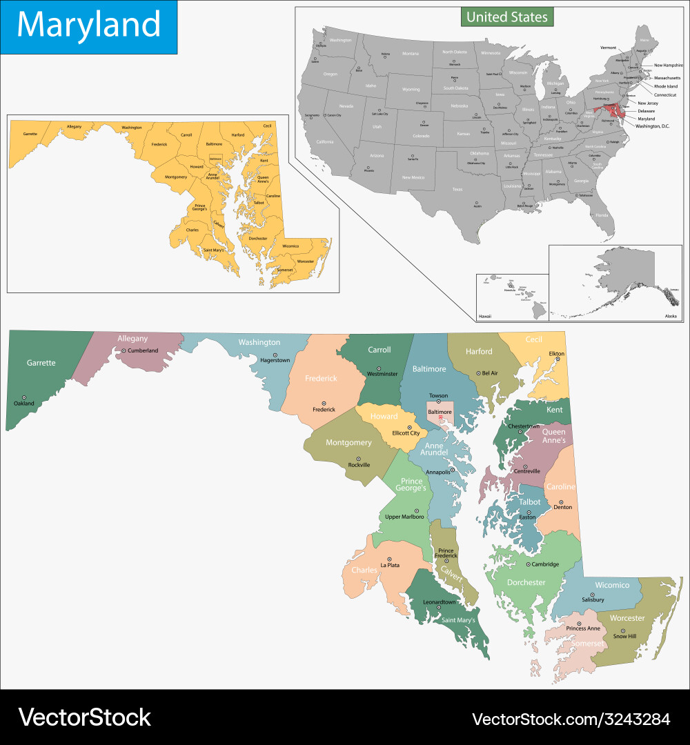 Maryland State Map vector image