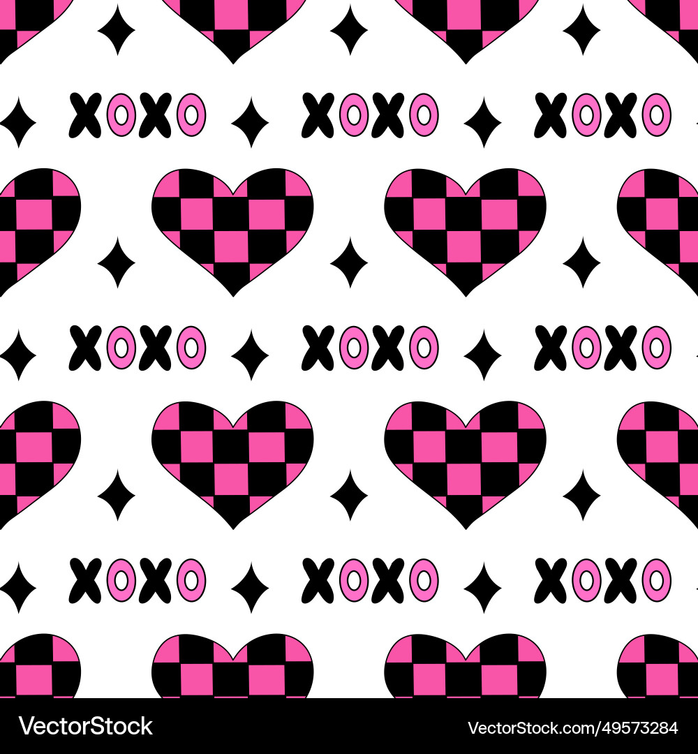 Seamless pattern with hearts in chessboard emo Seamless pattern with hearts in chessboard emo vector image