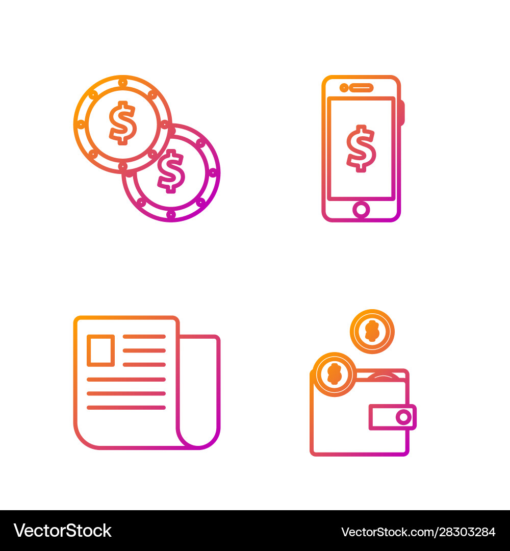 Set line wallet with coins file document coin Set line wallet with coins file document coin vector image