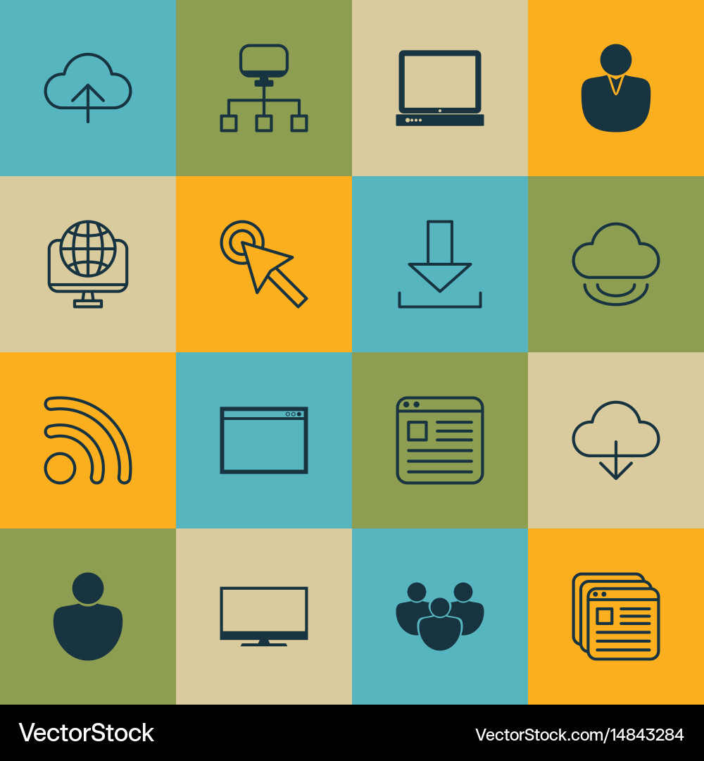Set of 16 world wide web icons includes program Vector Image
