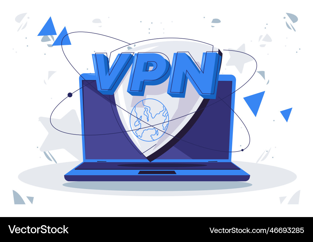 Accessing the internet via vpn using a laptop Accessing the internet via vpn using a laptop vector image