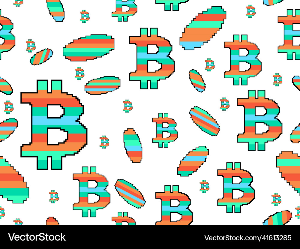 Bitcoin sign seamless pattern in pixel art style Bitcoin sign seamless pattern in pixel art style vector image