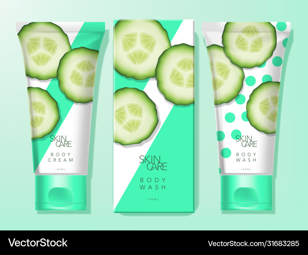 Cucumber Skincare Tube Packaging Vector Image