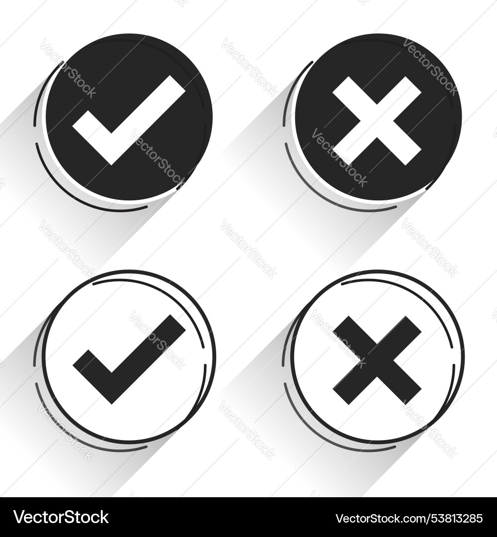 Dark check mark cross and tick icon design Vector Image