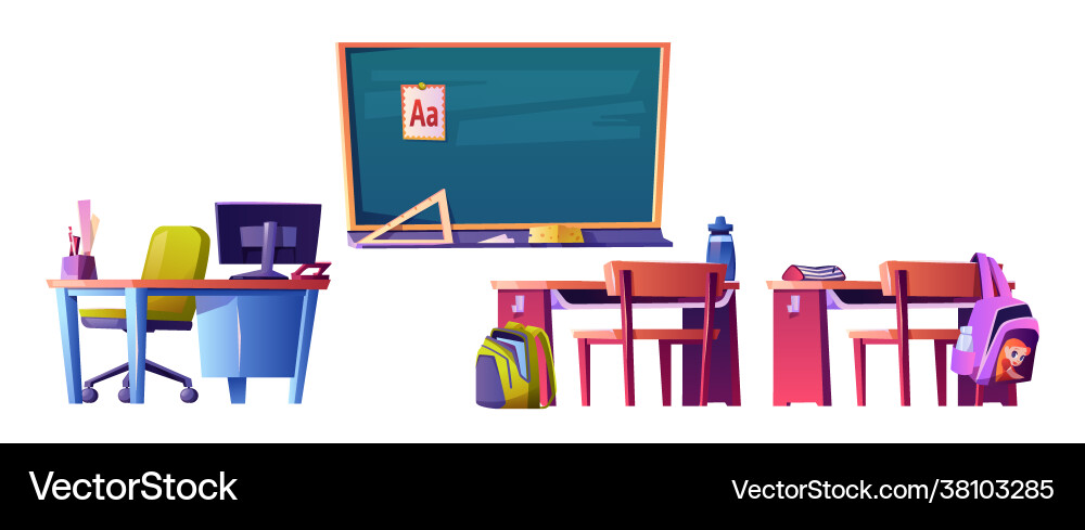 Empty classroom with blackboard and desks Empty classroom with blackboard and desks vector image
