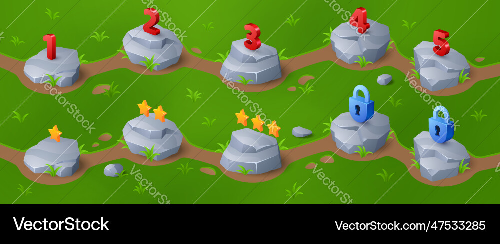 Game level indicator to select on map ui interface Game level indicator to select on map ui interface vector image
