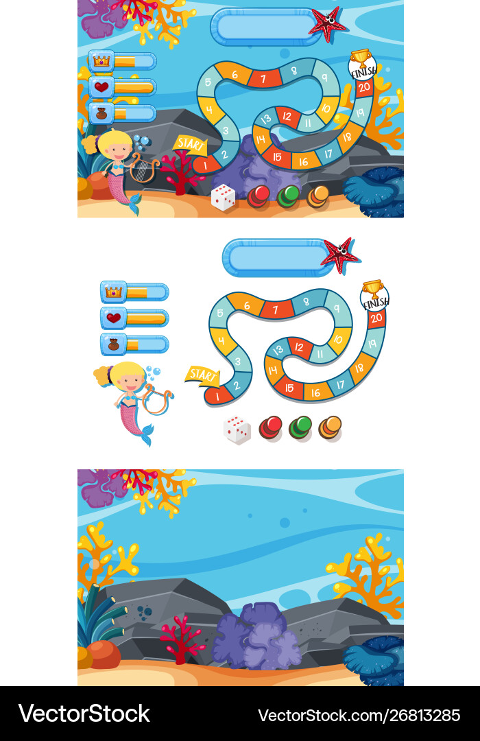 Game template set with underwater background Game template set with underwater background vector image