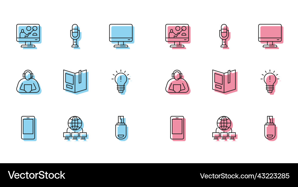 Set line mobile phone computer network online Set line mobile phone computer network online vector image