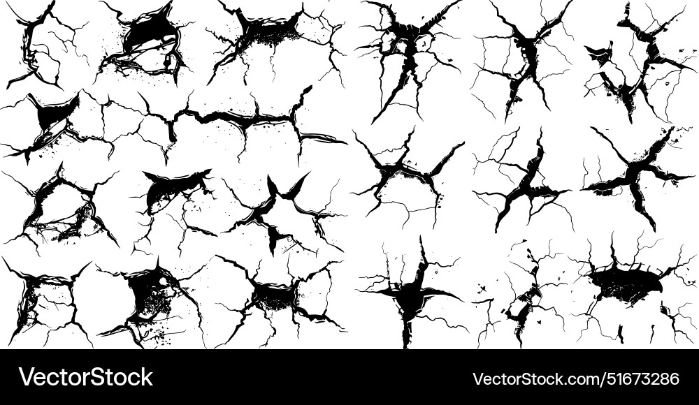 Cracked ground black ink sketch set splits Cracked ground black ink sketch set splits vector image