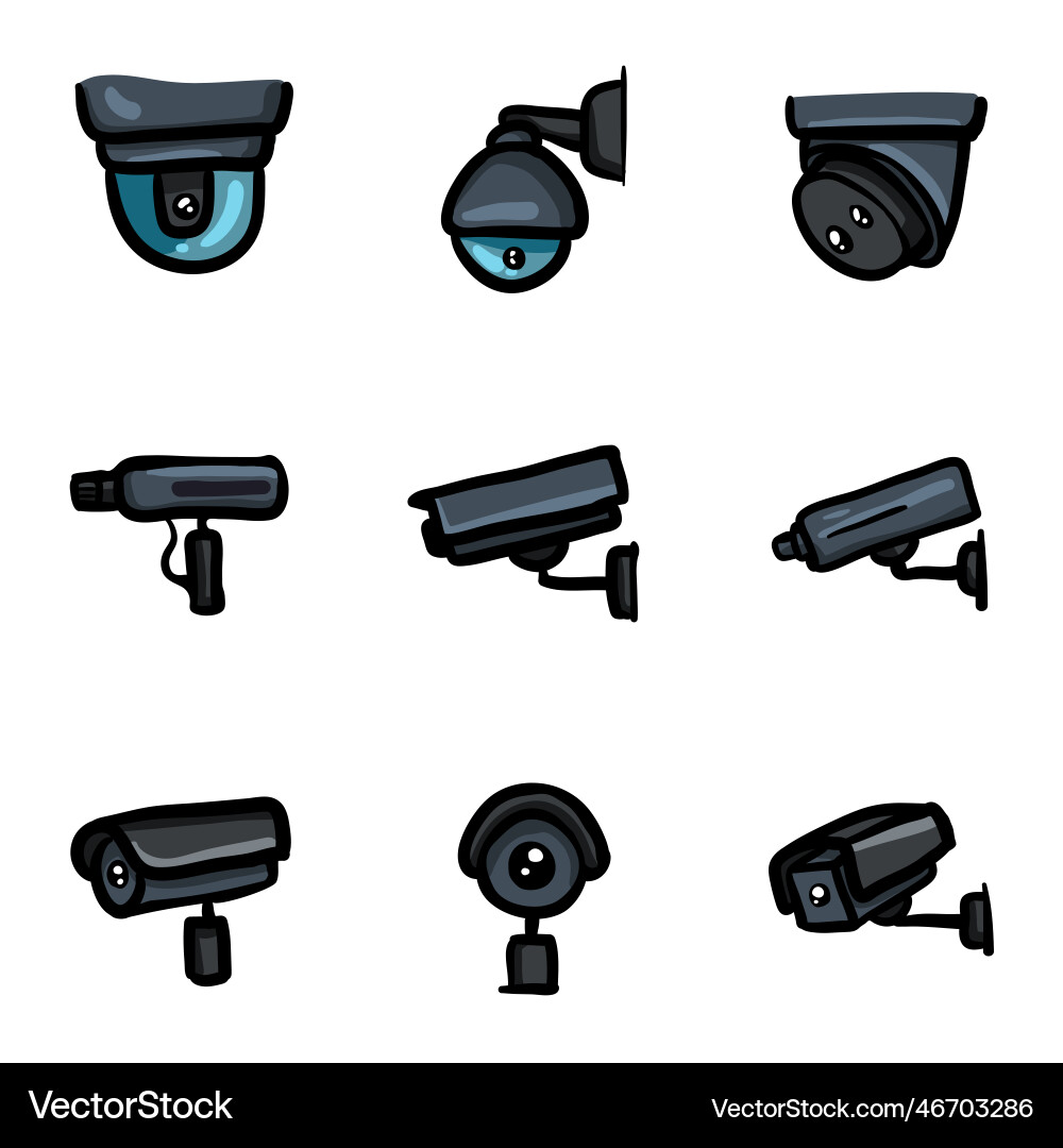 Farbe cctv Icons Hand gezogen Sicherheitskameras Farbe cctv Icons Hand gezogen Sicherheitskameras vektorbild