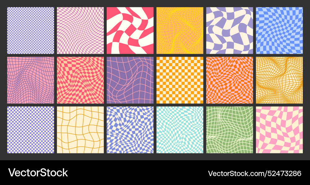 Groovy checkered pattern colorful distorted tiled Groovy checkered pattern colorful distorted tiled vector image