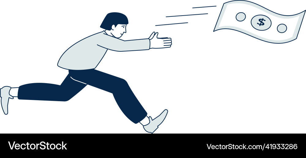 Guy chasing flying dollar bill person running Guy chasing flying dollar bill person running vector image