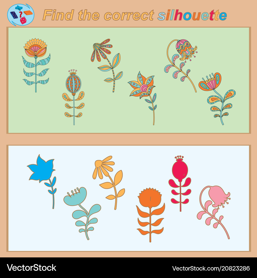 Logical task find the correct silhouette game vector image