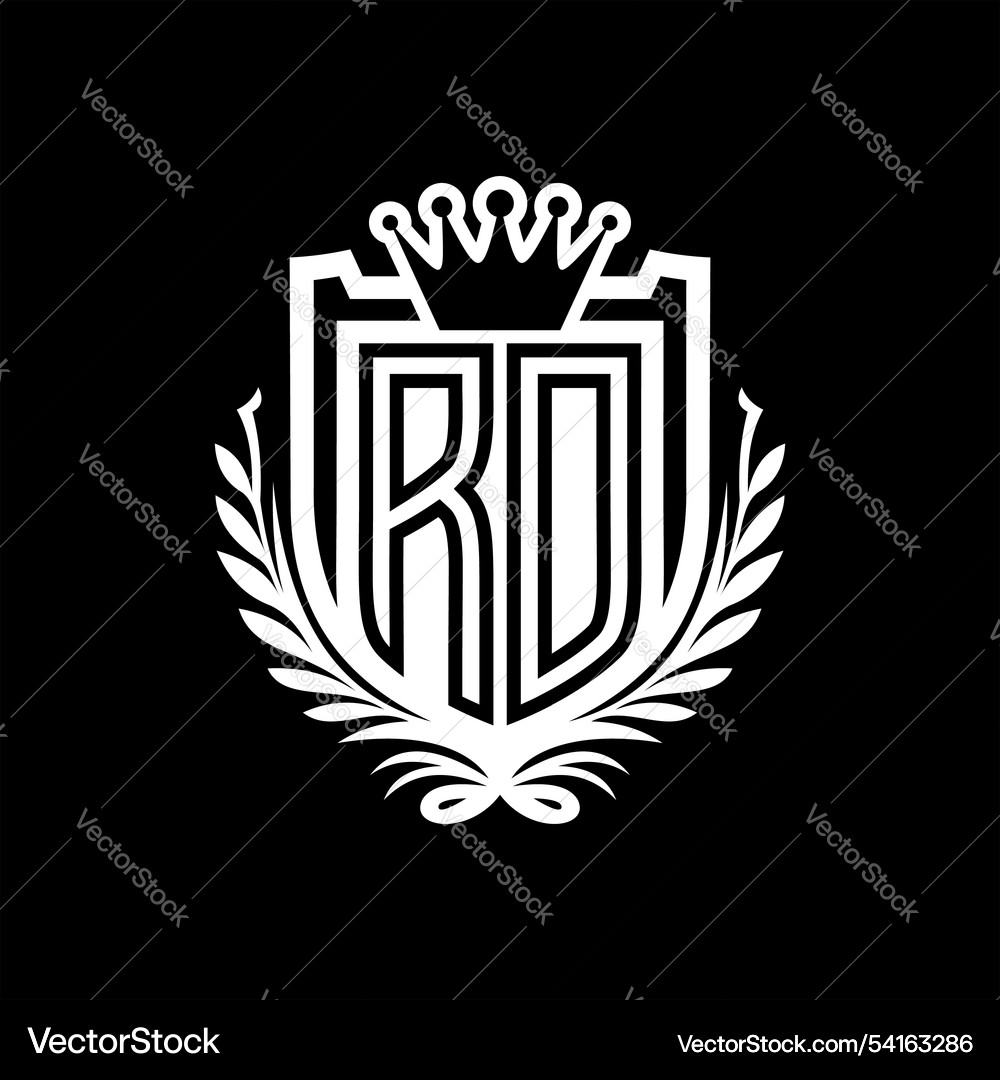 Rd letter logo heraldic shield shape with crown Vector Image