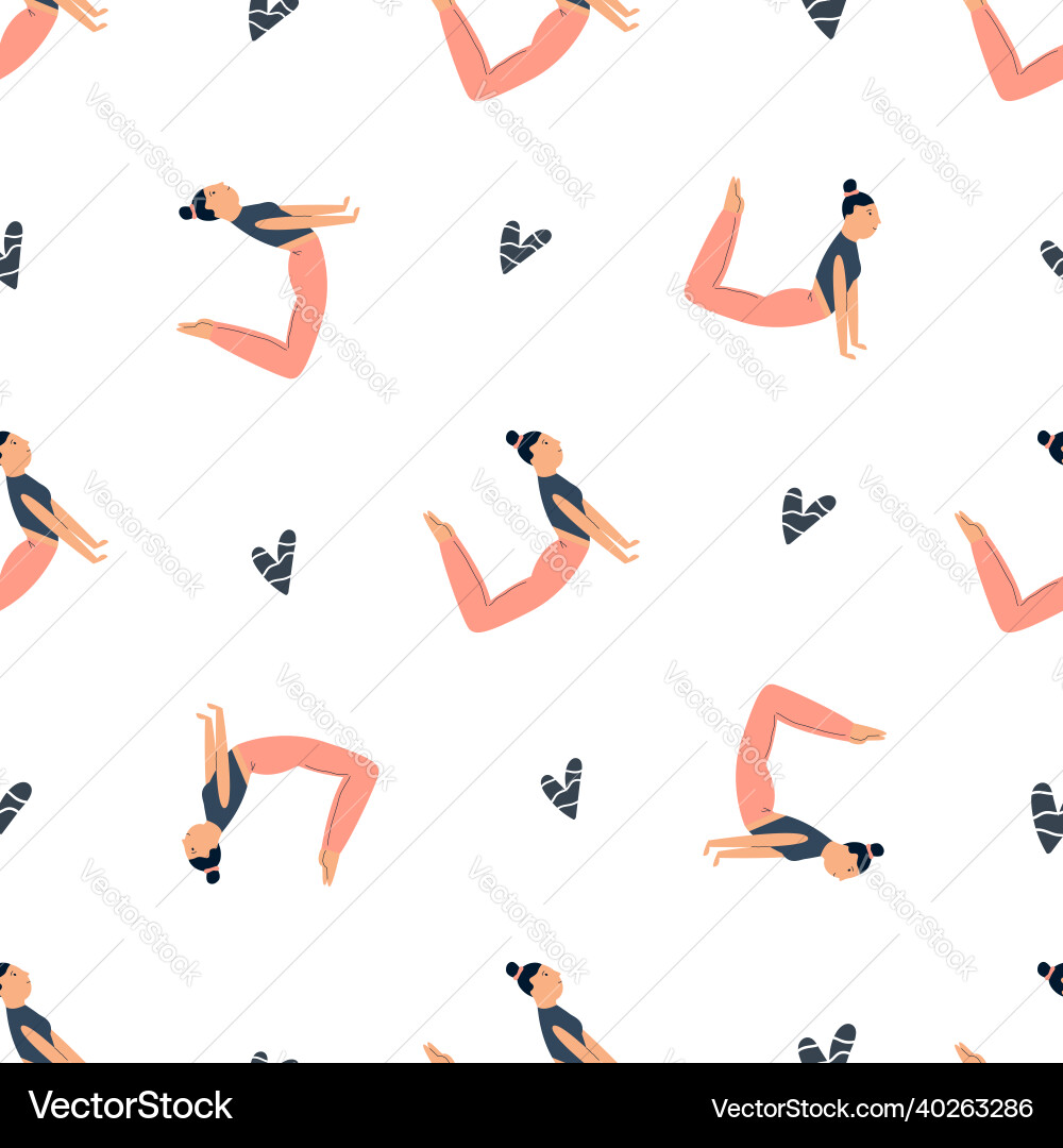 Seamless pattern with characters in yoga asanas Seamless pattern with characters in yoga asanas vector image