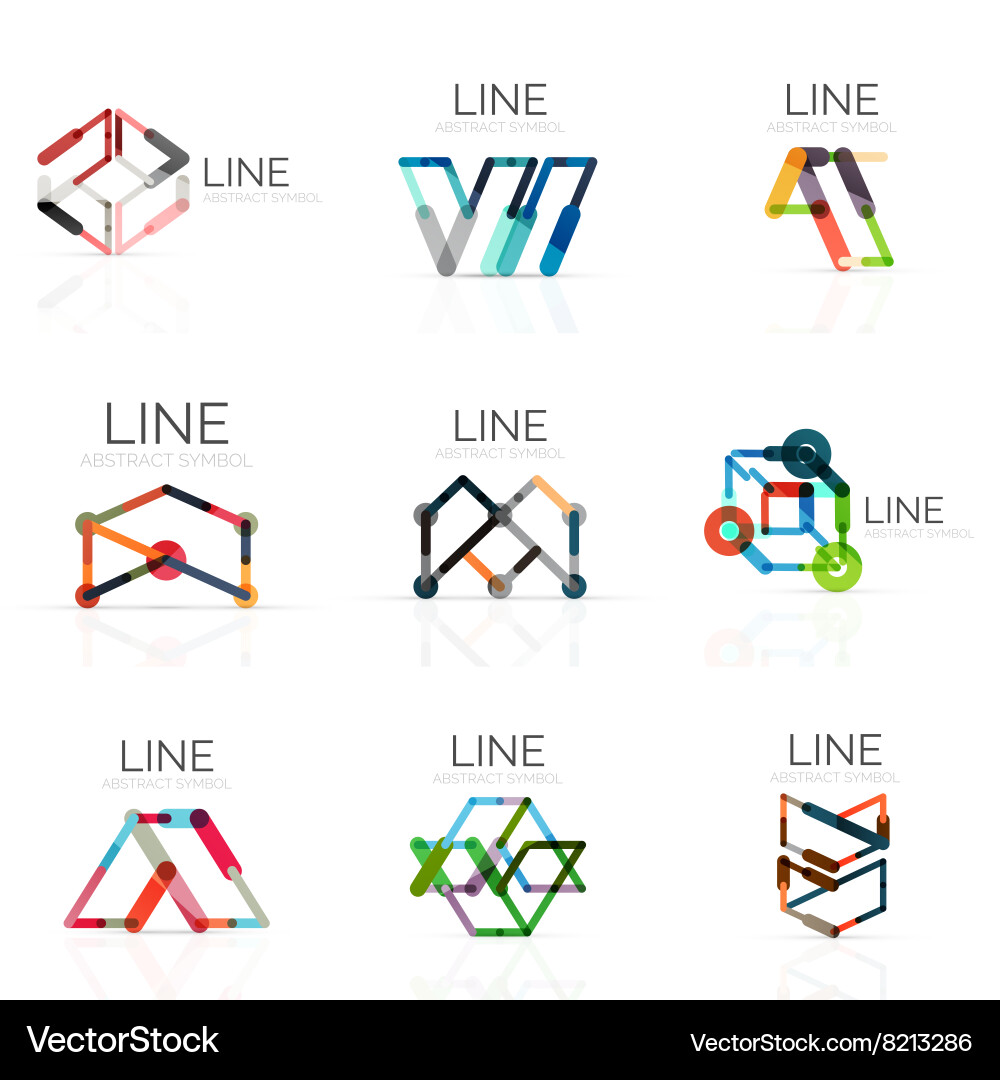 Set of linear abstract logos connected Vector Image