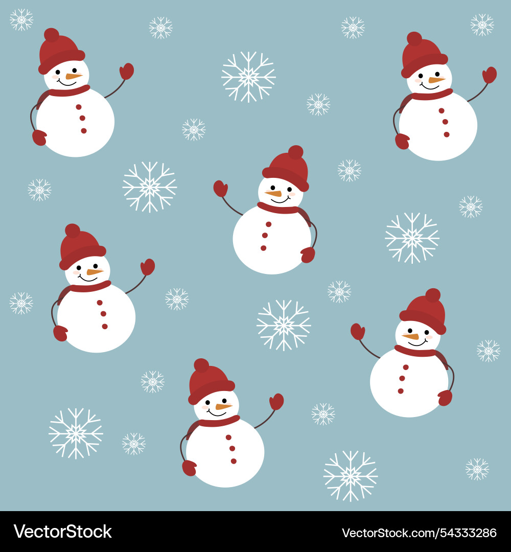 Smiling snowmen and snowflakes pattern Vector Image