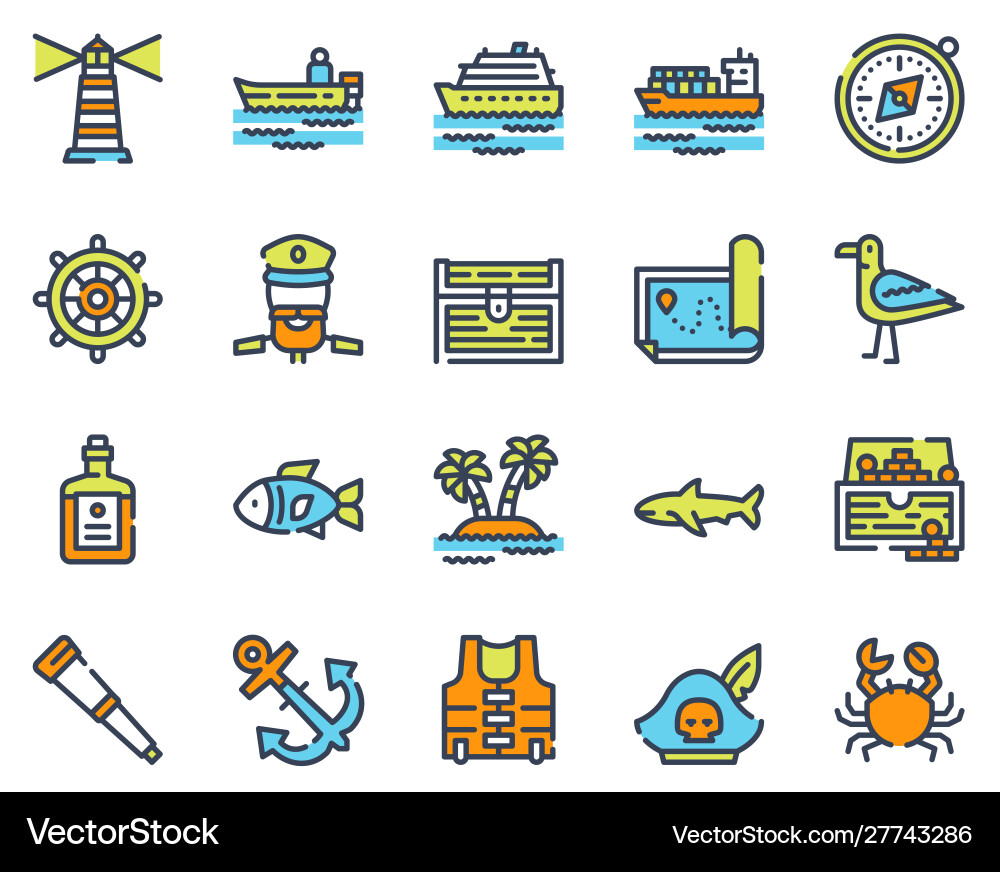 Voyage items color linear icons set Voyage items color linear icons set vector image