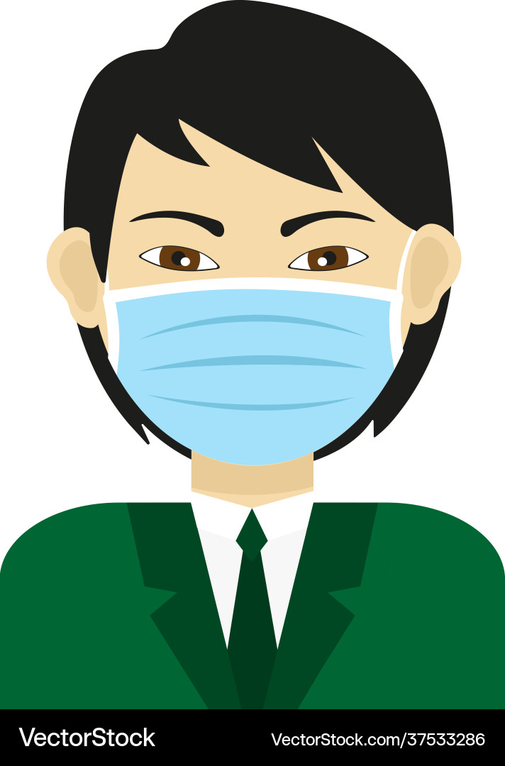 Young asian man wearing blue surgical face mask Young asian man wearing blue surgical face mask vector image
