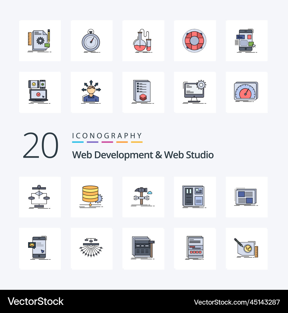 20 web development and studio line filled vector image