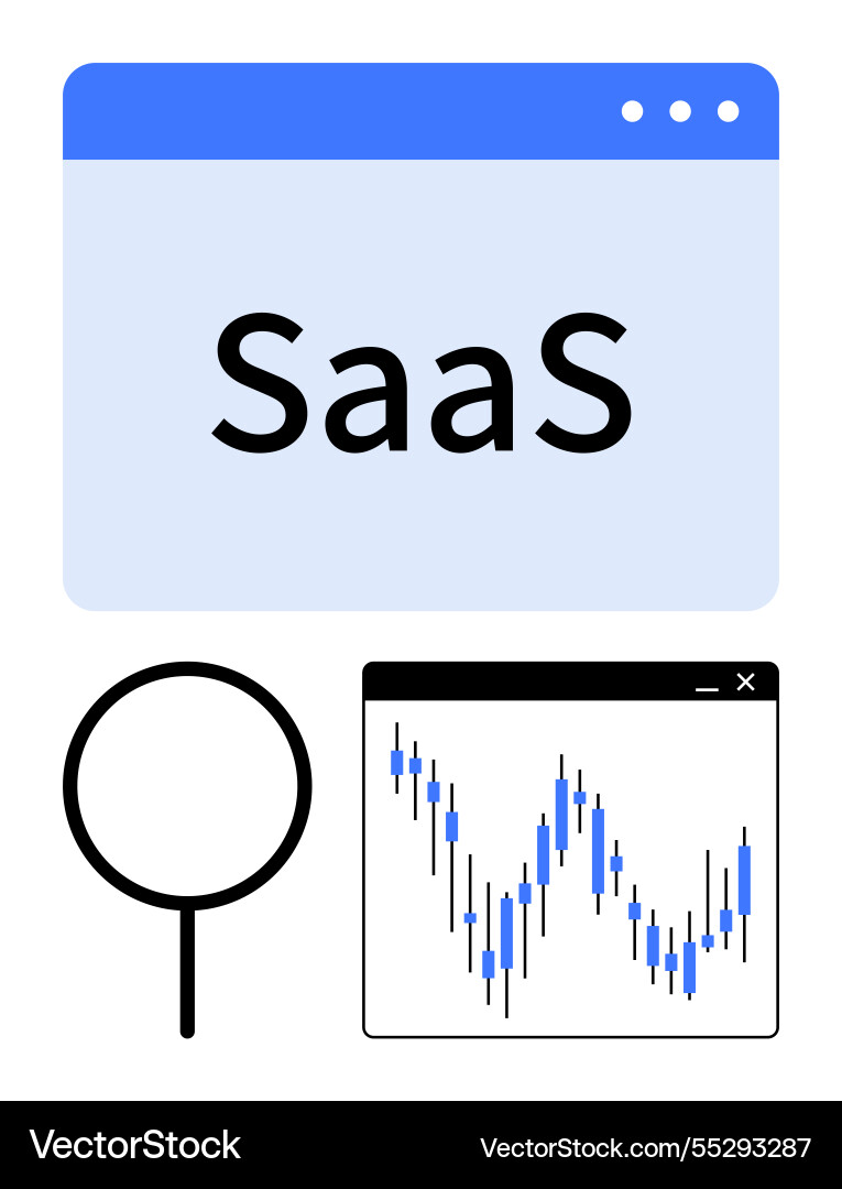 Browser window with saas text magnifying glass Vector Image