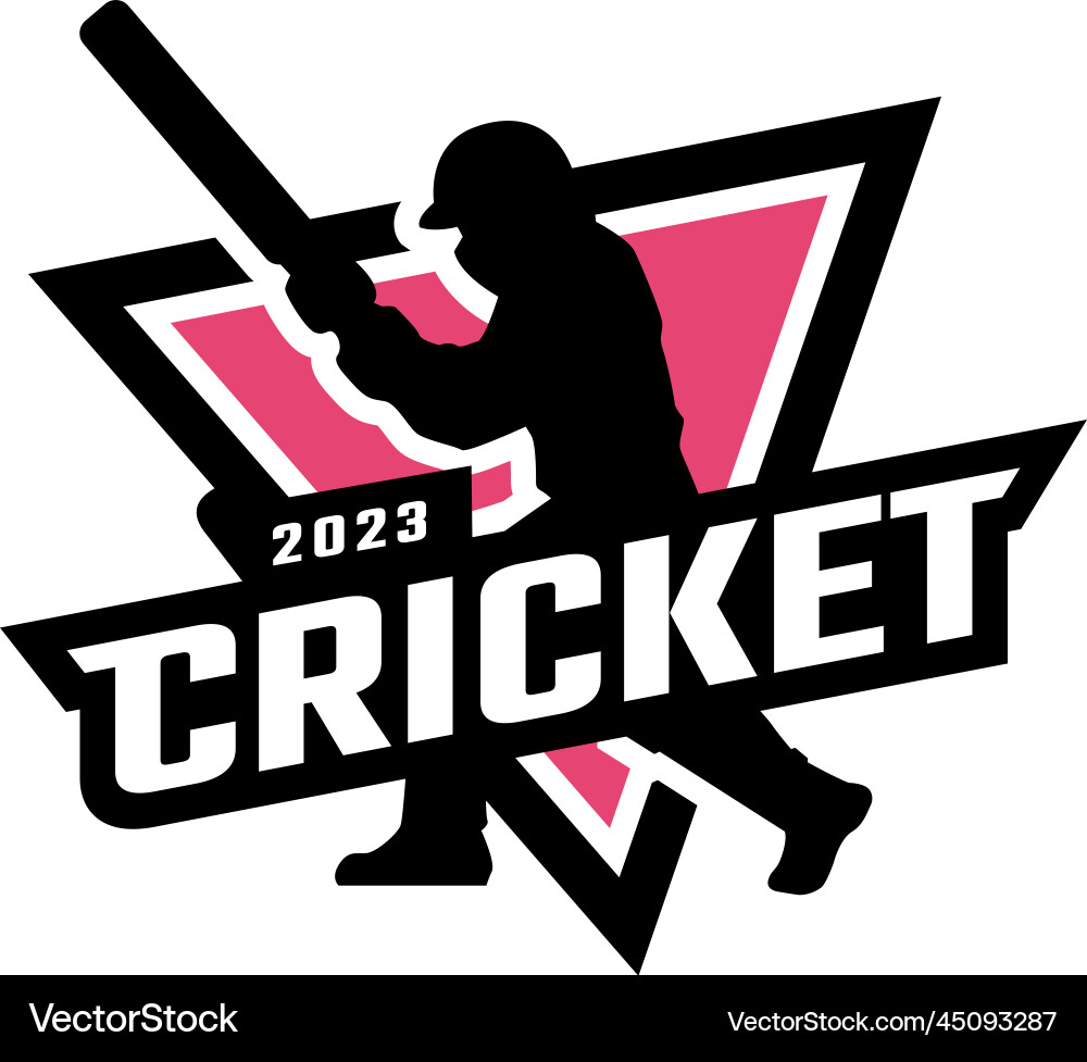 Cricket sport logo with player silhouette vector image