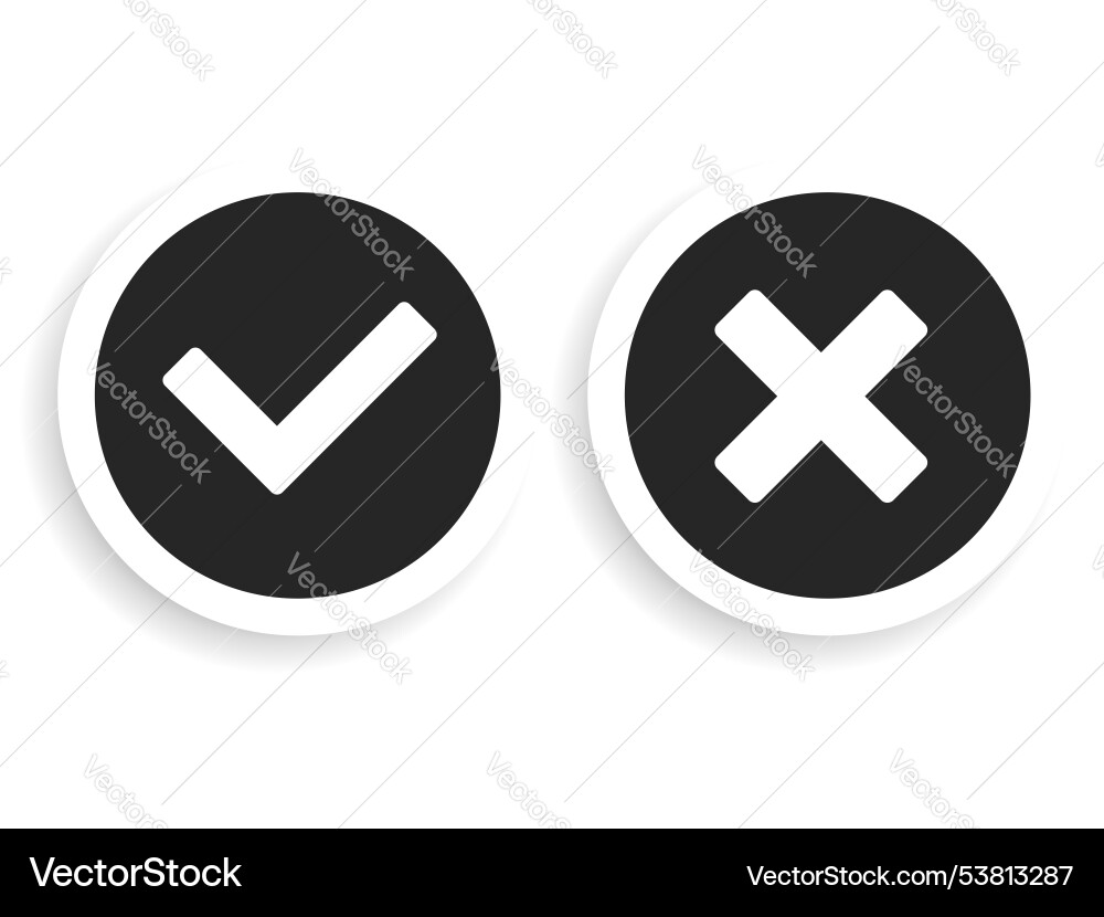 Dark check mark cross and tick icon design Vector Image