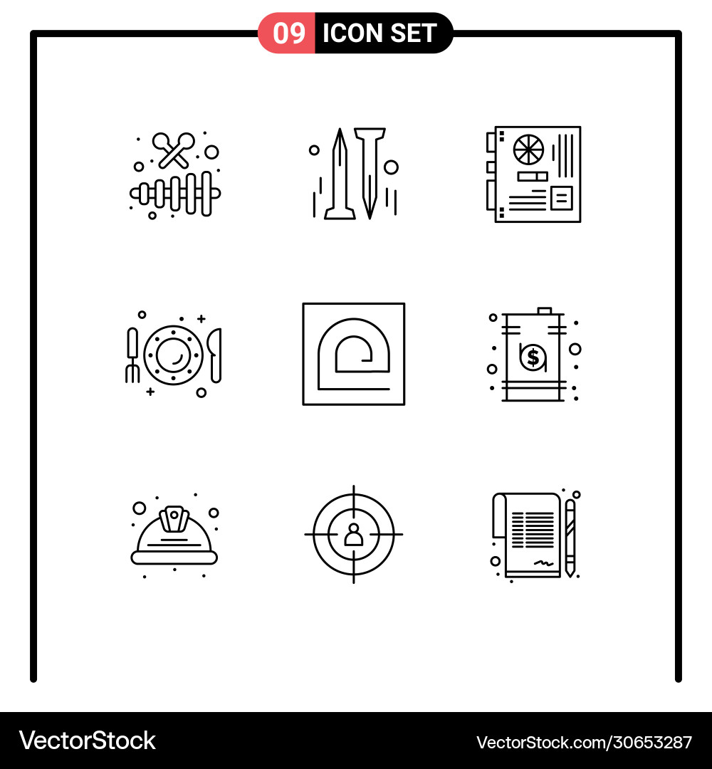Editable line pack 9 simple outlines block Vector Image