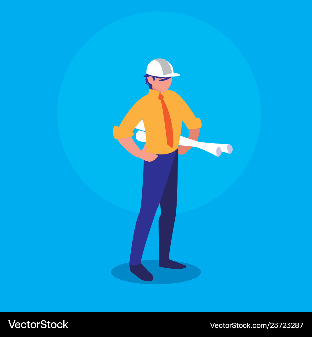 Engineer worker with blueprints Engineer worker with blueprints Vector Image