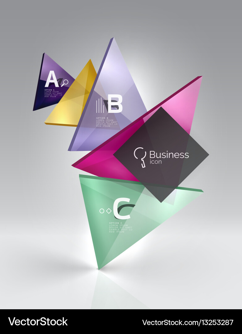 Glossy glass translucent triangles on 3d empty vector image