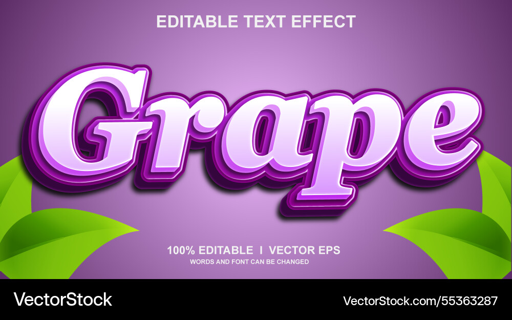 Grape 3d text effect with modern style design vector image