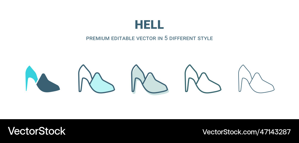 Hell icon in 5 different style outline filled two Hell icon in 5 different style outline filled two vector image