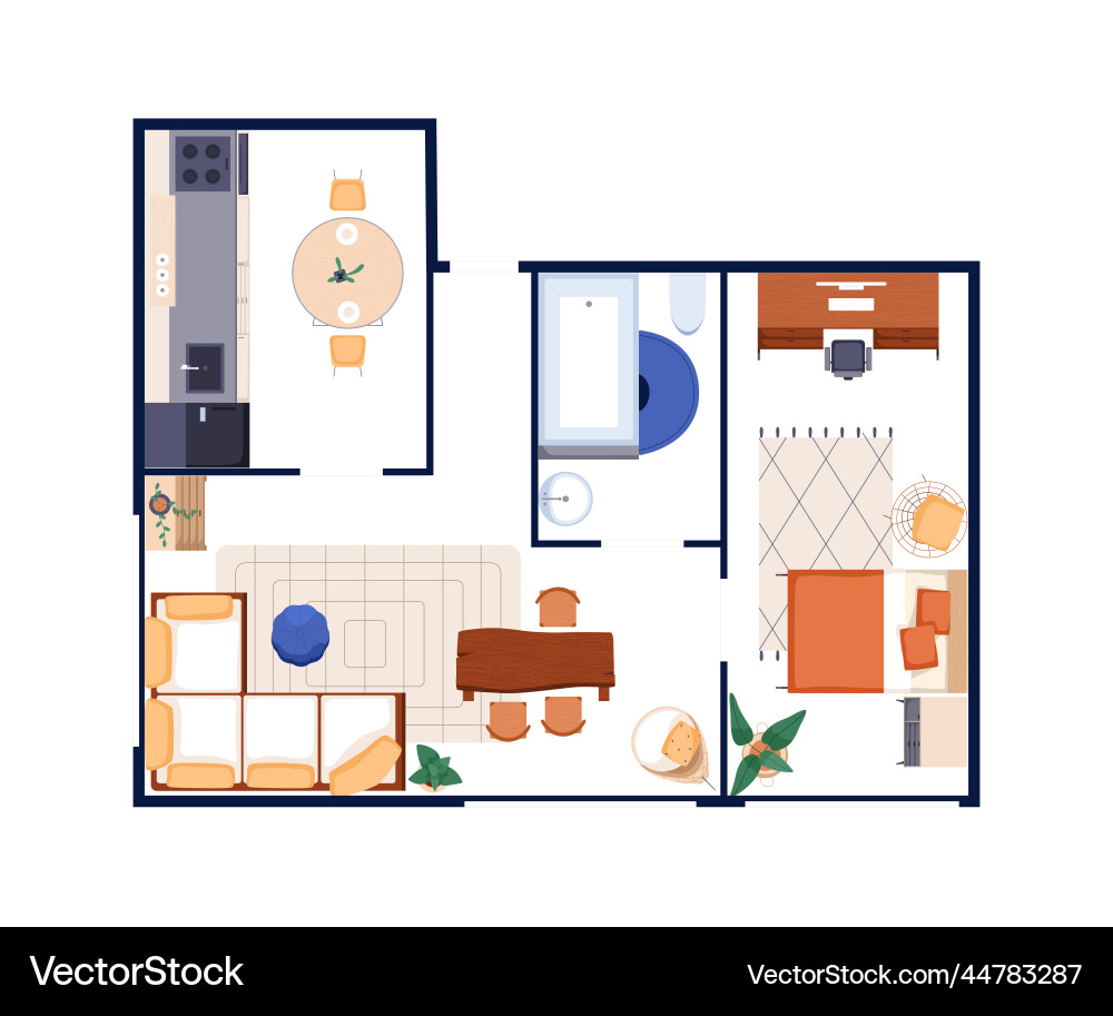 Interior design top view apartment floor plan Interior design top view apartment floor plan vector image