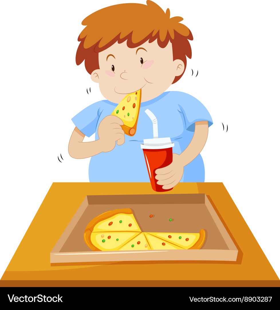 Man Enjoying Pizza and Soda Vector Image
